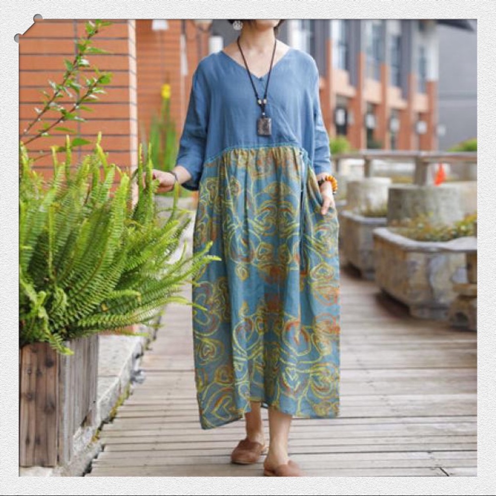 Empire Waist Dress Blue & Green Paisley O/S NWT